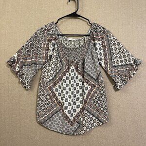 Maruices Top Women's XS Cream & Black Short Sleeves